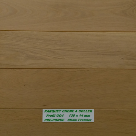 PARQUET MASSIF CHENE / CHOIX PREMIER en 14 mm d'épaisseur à bords droits ou GO2 ( à VISSER ou à COLLER ) Vendu au m²